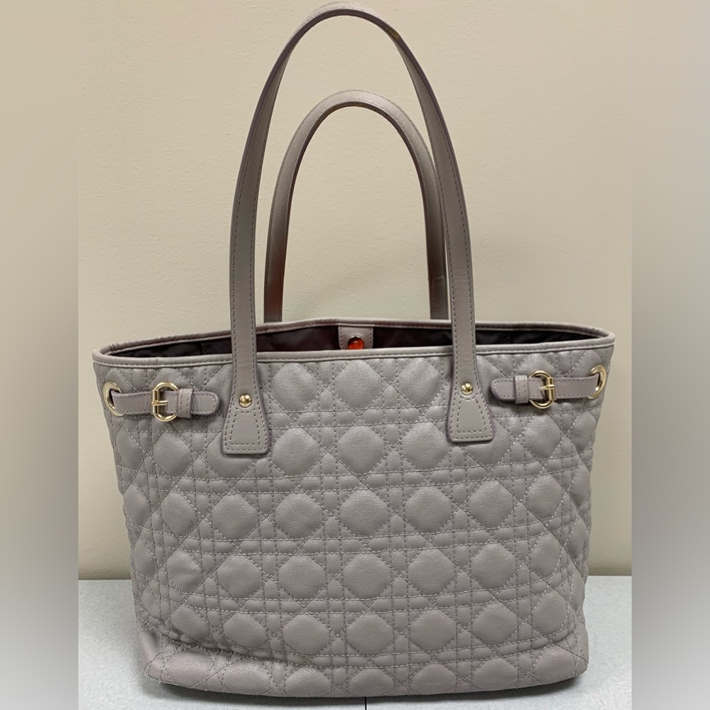 💐Authentic CHRISTIAN DIOR Gray Cannage Quilted Coated Canvas Small Tote … - Picture 5 of 16